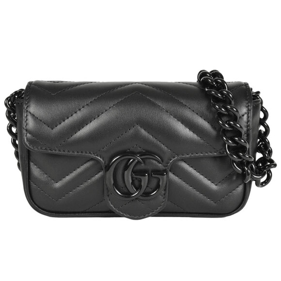 GUCCI Black Leather GG Marmont Shoulder Bag - Picture 1 of 7